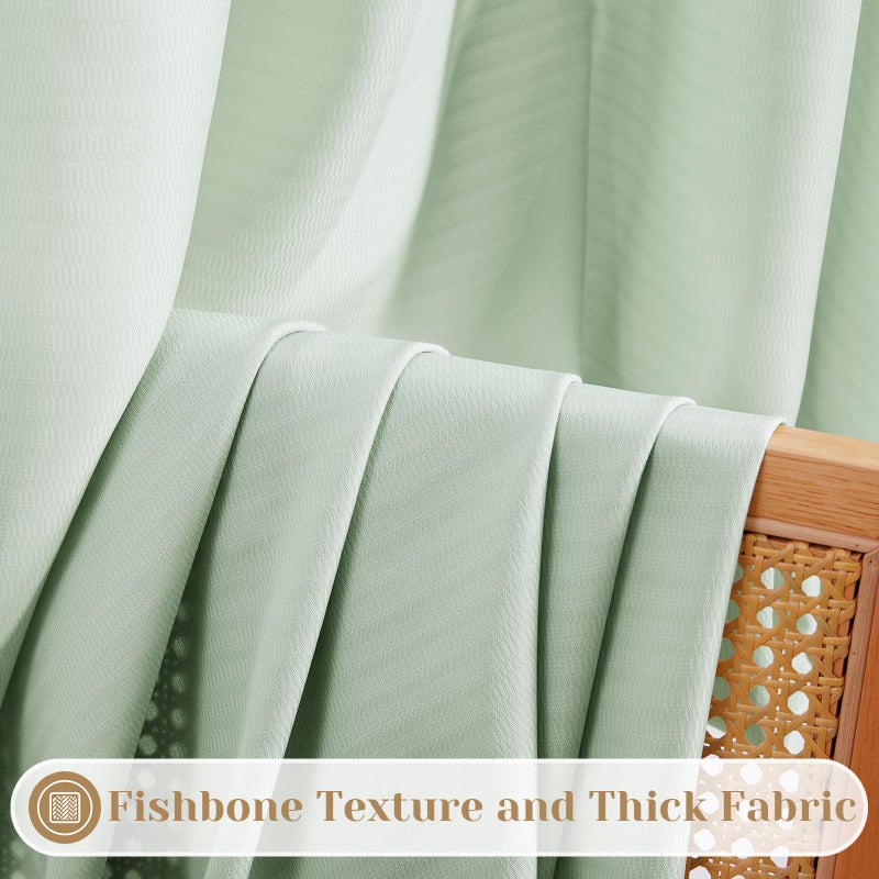 HOMEIDEAS HOMEIDEAS Non-See-Through Sage Green Privacy Sheer Curtains 52 X 45 Inches Long 2 Panels Set  Fish Bone Pattern Semi Sheer Curtains Light Filtering Window Curtains Drapes for Bedroom Living Room - Image 5