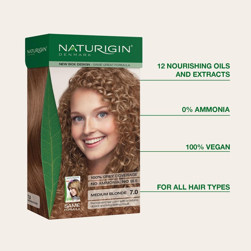 Naturigin Permanent Hair Color, 7.0 Medium Blonde, Ammonia Free, 100% Gray Coverage, Nourishing Natural Formula, For All Hair Types, Long-Lasting, Vegan & Cruelty-Free, 1 Pack - Image 2