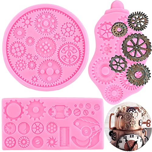 Mujiang Steampunk Gear Silicone Fondant Molds For Sugarcraft Cake Decorating Chocolate Candy Polymer Clay Set Of 3 - Image 1