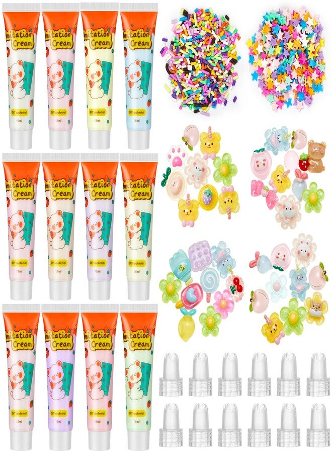 Lineshading 12 Pack DIY Phone Case Set, Whipped Cream Glue Kit, Includes 12 Pcs 15ml Simulation Cream Glues with Nozzle, 2 Packs Theme Decorations, 2 Packs - Image 1