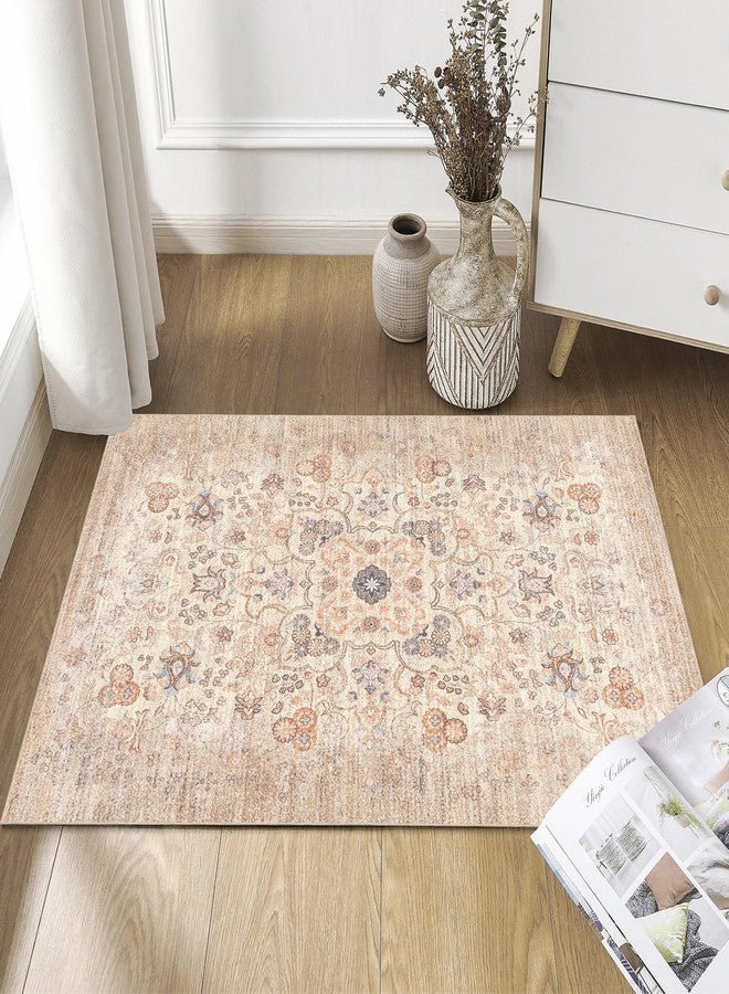 Castage Small Beige Rug for Entryway Bathroom Kitchen Entrance Doormat,Boho Vintage Bohemian Distressed Washable Oriental Farmhouse Accent Floor Throw Carpet Non Slip,2x3 - Image 4