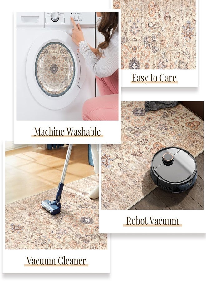 Castage Small Beige Rug for Entryway Bathroom Kitchen Entrance Doormat,Boho Vintage Bohemian Distressed Washable Oriental Farmhouse Accent Floor Throw Carpet Non Slip,2x3 - Image 5