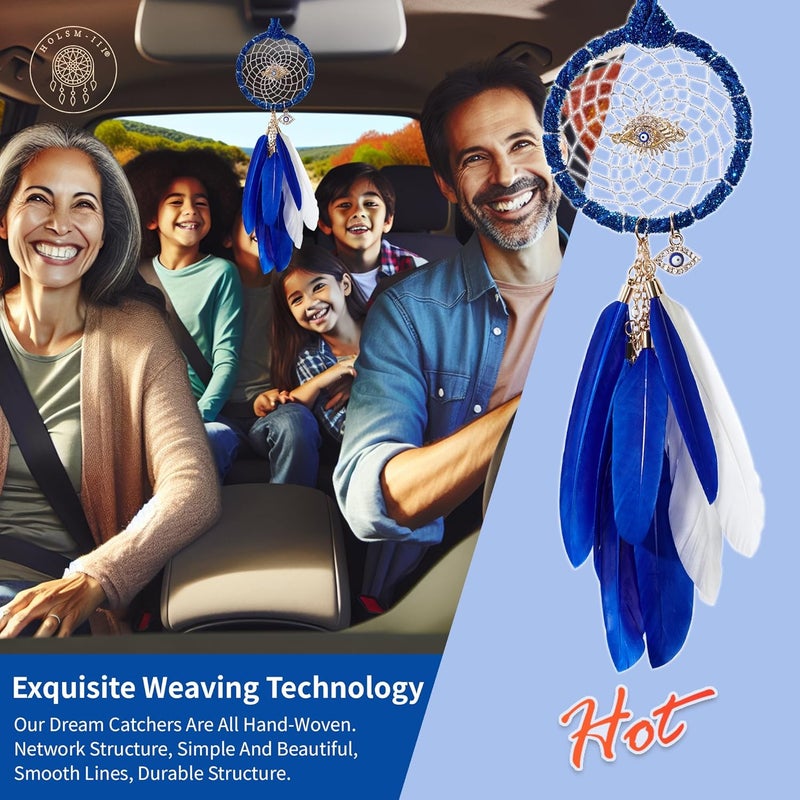 HOLSM-III Mini Dream Catchers - Evils Eye with Goose Feather, Bluish Violet Flannel, Handmade Small Dreamcatcher for Bedroom, A Dream Catcher for Girls and Boys, Wall Decor - Image 3