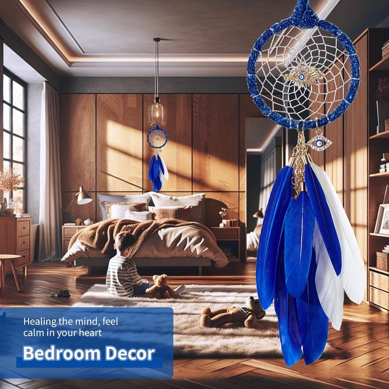 HOLSM-III Mini Dream Catchers - Evils Eye with Goose Feather, Bluish Violet Flannel, Handmade Small Dreamcatcher for Bedroom, A Dream Catcher for Girls and Boys, Wall Decor - Image 4
