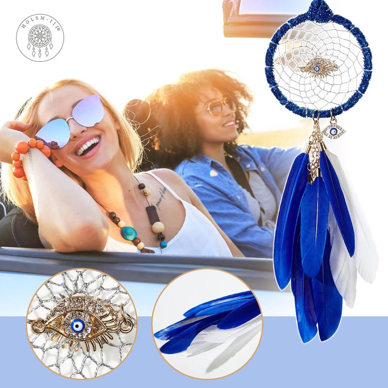 HOLSM-III Mini Dream Catchers - Evils Eye with Goose Feather, Bluish Violet Flannel, Handmade Small Dreamcatcher for Bedroom, A Dream Catcher for Girls and Boys, Wall Decor - Image 2