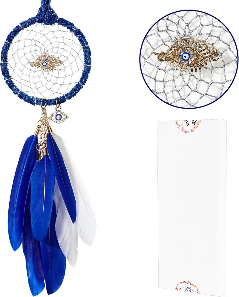 HOLSM-III Mini Dream Catchers - Evils Eye with Goose Feather, Bluish Violet Flannel, Handmade Small Dreamcatcher for Bedroom, A Dream Catcher for Girls and Boys, Wall Decor - Image 1