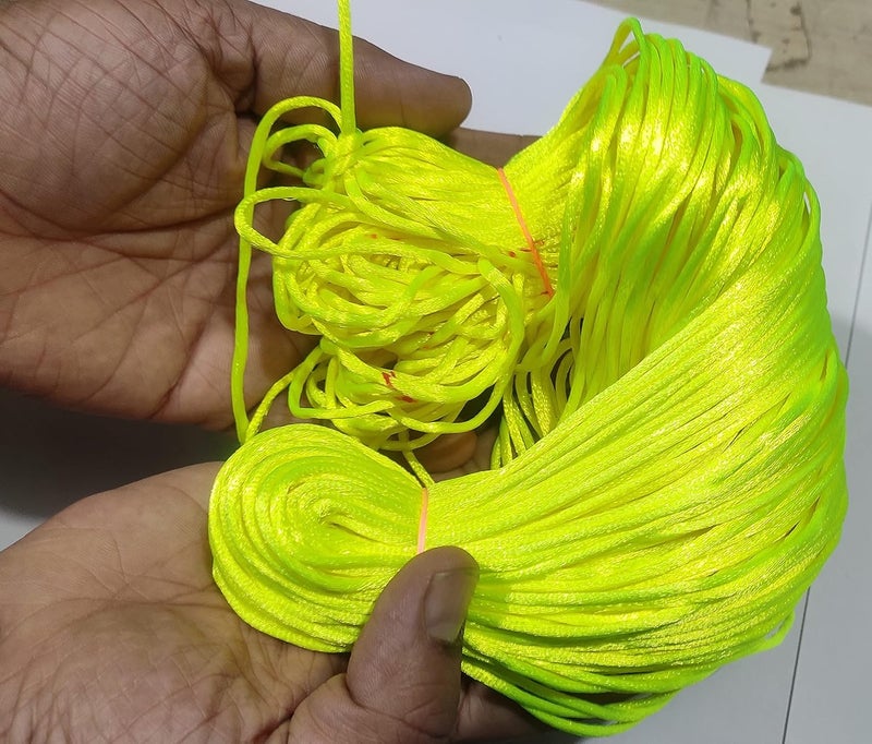 OMX 2.5 MM, 60 to 75 Mtr, Thick Malai Macrame Cord/Malai Dori/Silk Macrame, Bugtail Satin Cord Shamballa Beading Kumihimo String(Neon Green) - Image 3