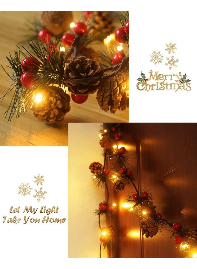 JUSTOTRY 2 PCS Christmas Garland with Lights and Bigger Pine Cones, Led String Lights, Red Berries, Needle, Pine Cone, Xmas Wreath, Christmas Lights for Indoor Decorations, Fireplace, 6.6 FT, 20 Led - Image 3
