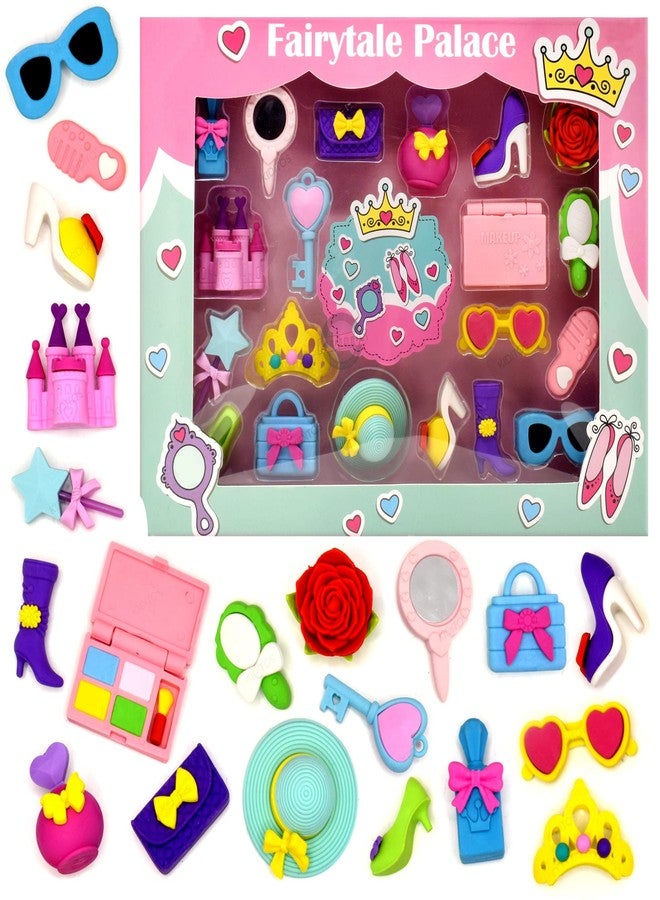 Kiditos Erasers Pack of 20 Fairytale Fashion Palace Toy for Kids Girls Play Fancy Erasers for Kids School Stationary Kit Birthday Return Gift, Multi - Image 1