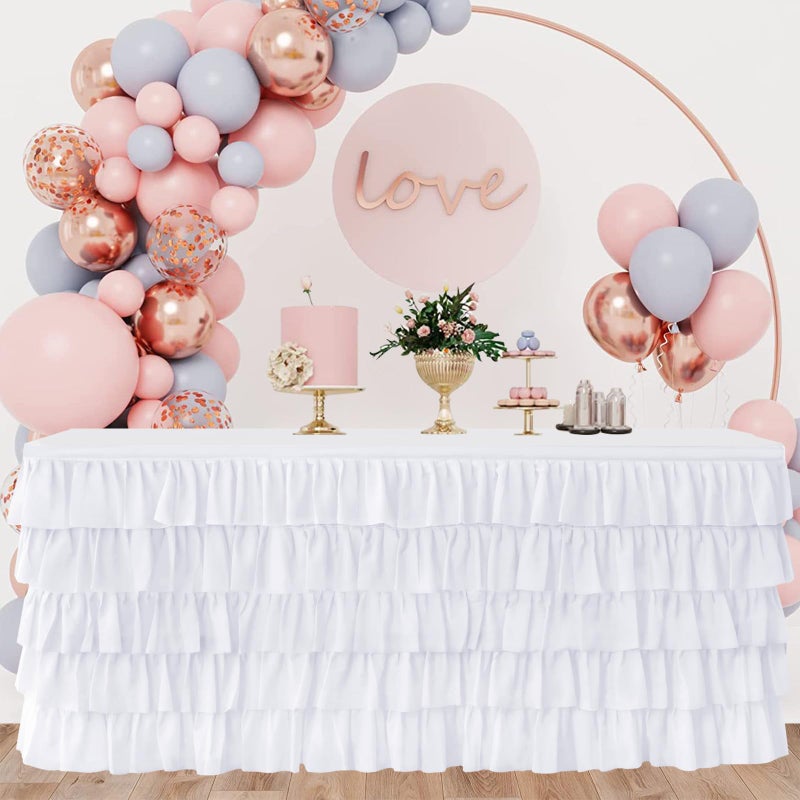 JEVIX White Tulle Table Skirt 6ft Tutu Table Skirt For Rectangle Table Birthday Party Decorations Baby Shower Girls Parties Cake Dessert Table Decorations Ruffle Table Skirting