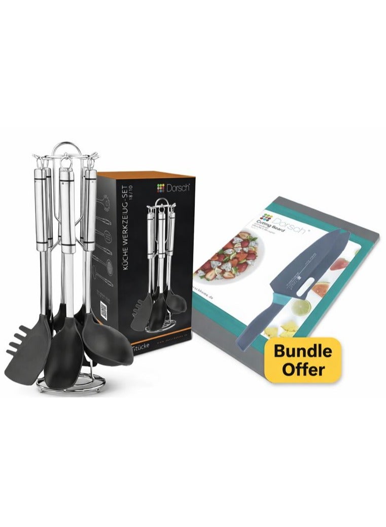 Dorsch Kitchen Bundle 7-Piece Utensil Set with Stand + Cutting Board & 7" Chef Knife - Image 1