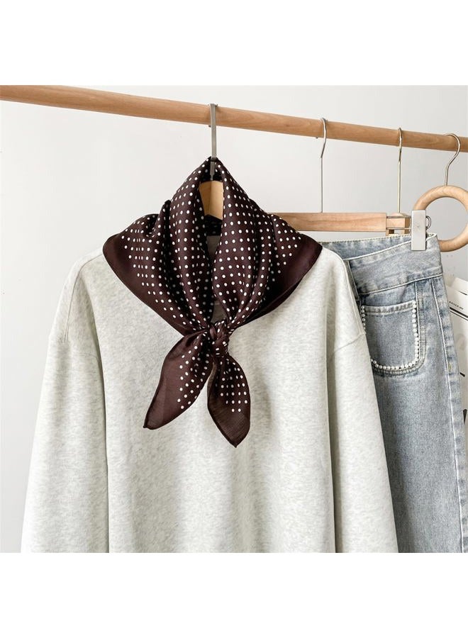CYian Silk Feeling Scarf for Women Square Scarf Satin Head Scarves Fashion Neck Scarfs for Bag Hair Scarves Gift, Brown Dot, 27.5 × 27.5 inches - Image 3