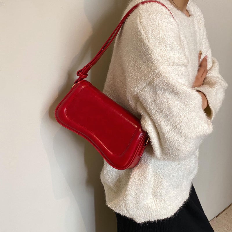 Gumhay Small Shoulder Bag for women,Leather Tote Handbag, Trendy Crossbody Purse with Zipper Closure Clutch Hobo Purse (B-Red) - Image 2
