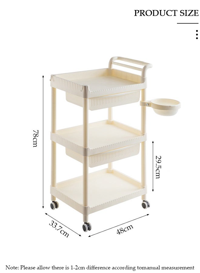 DUNISO 3 Tier Rolling Utility Cart, Beauty Salon Trolley Cart with 2 Drawers, Multipurpose Organizer Trolley for Beauty Salon, SPA, Kitchen, Bedroom, Bathroom, Laundry Room and Garage - Image 2