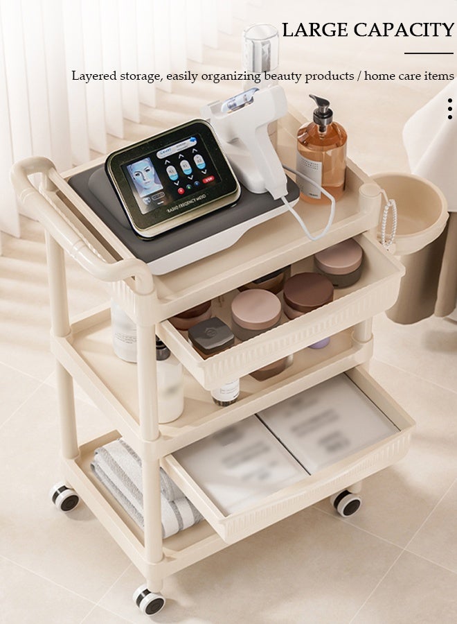 DUNISO 3 Tier Rolling Utility Cart, Beauty Salon Trolley Cart with 2 Drawers, Multipurpose Organizer Trolley for Beauty Salon, SPA, Kitchen, Bedroom, Bathroom, Laundry Room and Garage - Image 5