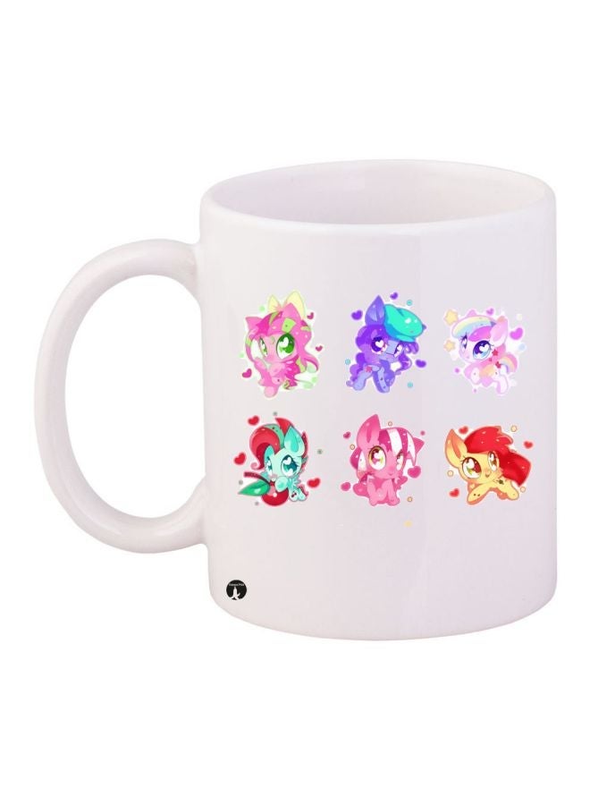 RYN Cartoon Printed Coffee Mug White/Green/Pink 11ounce