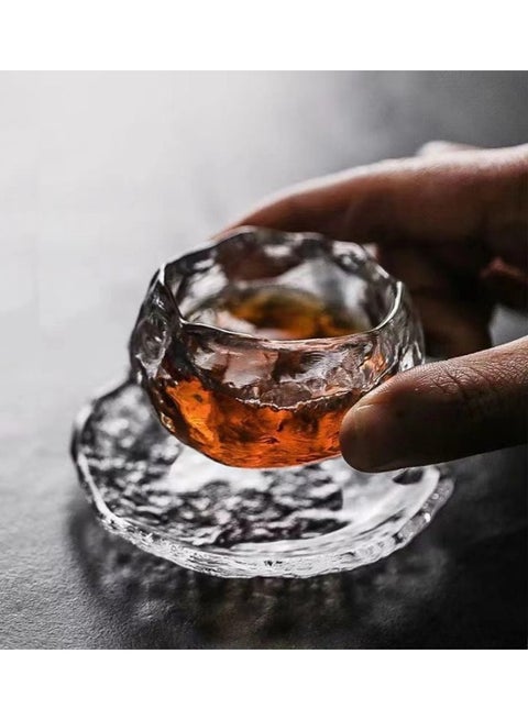 Irregular Glacier Tea Cup with Saucer,Glass Coffee Mug,Creative Mini Coffee Cup