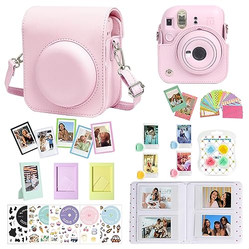 CAIYOULE Accessories for Fujifilm Instax Mini 12 Instant Camera, Accessory Bundle Include PU Leather 12 Case, Mini Picture Album, Frames, DIY Stickers, Color Filter (No Camera) - Blossom Pink - Image 1