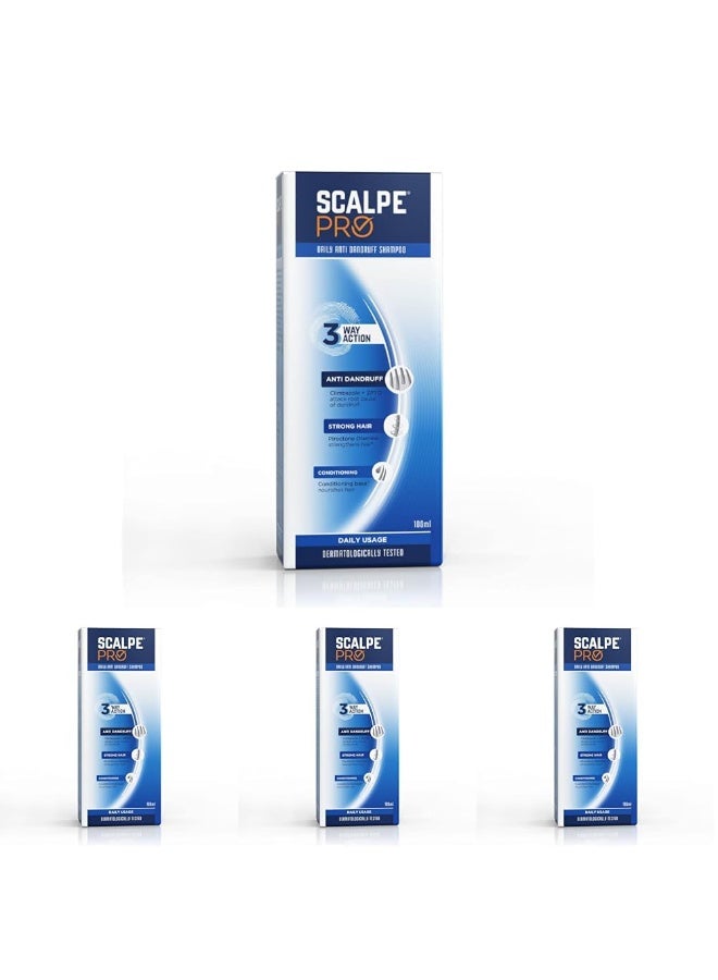 Scalpe Pro Daily Anti-Dandruff Shampoo | Removes Dandruff from Source | Helps with Itching, Irritation & Redness accompanying Dandruff | Scalpe Science | Climbazole & ZPTO Formulation | Strong & Smooth Hair | Daily Use | Dermatologically Tested Solution | For Women & Men | 100ml*4 - Image 1