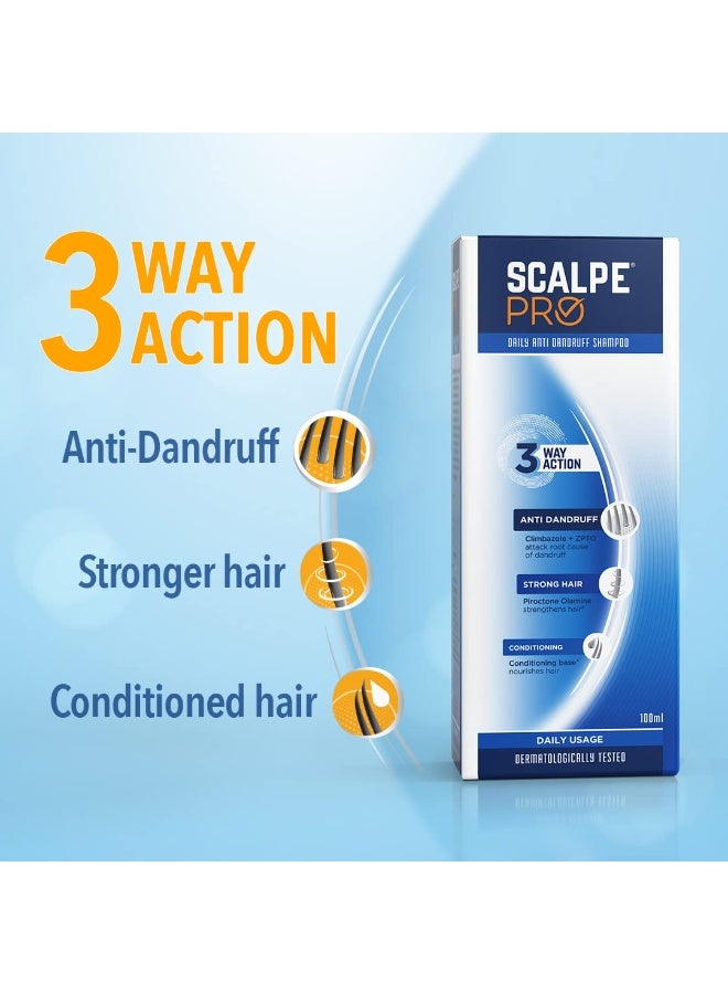 Scalpe Pro Daily Anti-Dandruff Shampoo | Removes Dandruff from Source | Helps with Itching, Irritation & Redness accompanying Dandruff | Scalpe Science | Climbazole & ZPTO Formulation | Strong & Smooth Hair | Daily Use | Dermatologically Tested Solution | For Women & Men | 100ml*4 - Image 2