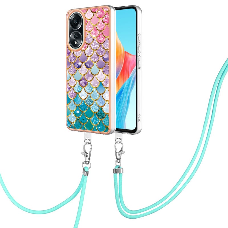 BURAQ Case Cover For OPPO A58 4G Electroplating IMD TPU Phone Case with Lanyard(Colorful Scales) - Image 1