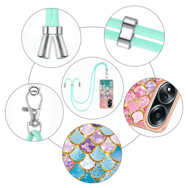 BURAQ Case Cover For OPPO A58 4G Electroplating IMD TPU Phone Case with Lanyard(Colorful Scales) - Image 4