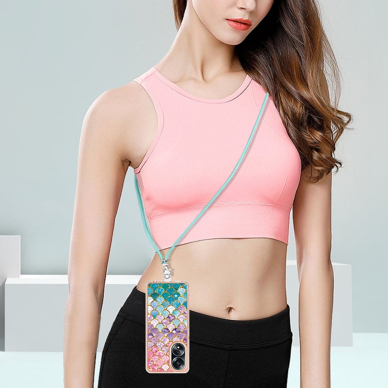 BURAQ Case Cover For OPPO A58 4G Electroplating IMD TPU Phone Case with Lanyard(Colorful Scales) - Image 5