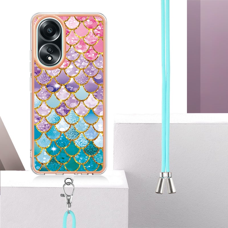 BURAQ Case Cover For OPPO A58 4G Electroplating IMD TPU Phone Case with Lanyard(Colorful Scales) - Image 2