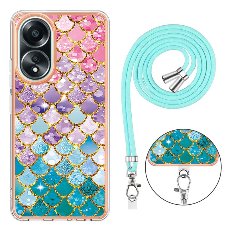 BURAQ Case Cover For OPPO A58 4G Electroplating IMD TPU Phone Case with Lanyard(Colorful Scales) - Image 3