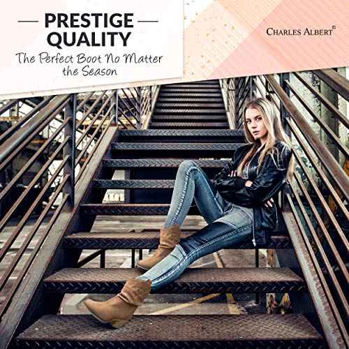 Charles Albert Modern Western Cowboy Boots for Women Ladies Stacked Heel Ankle Cowgirl Boots with Pull-Up Tabs in Cognac Size 9 - Image 4