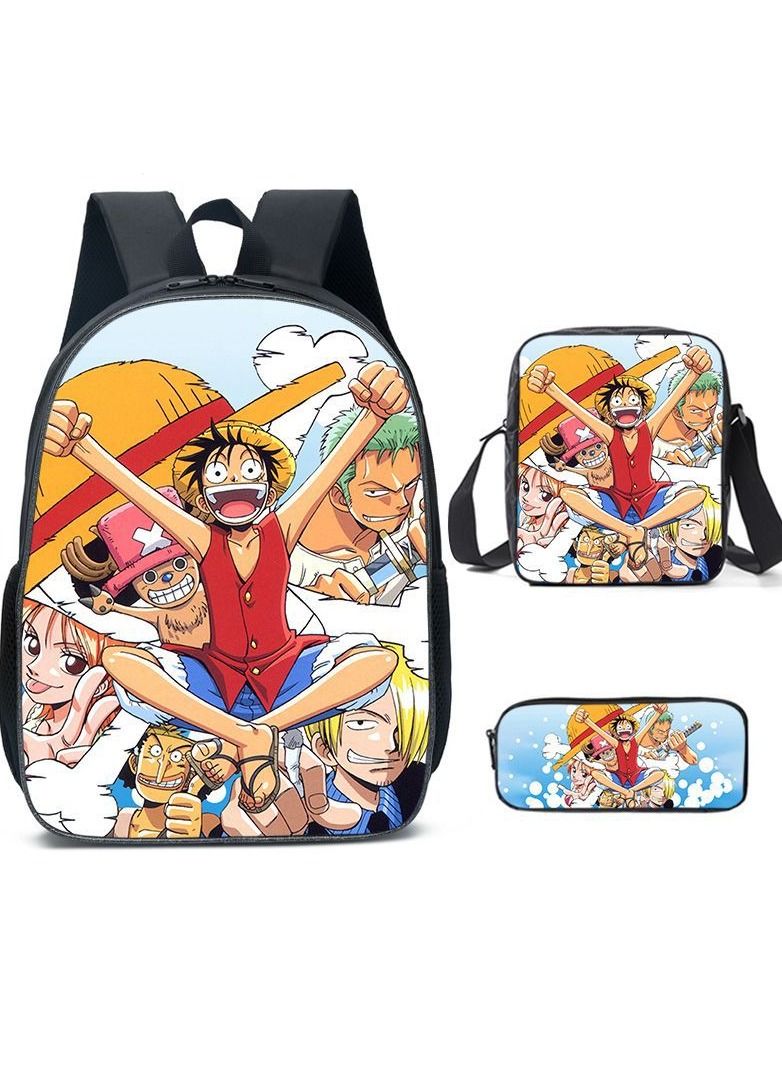 KUYING 3 Piece Set Pirate King Lufei Backpack Student Sailing King Backpack 