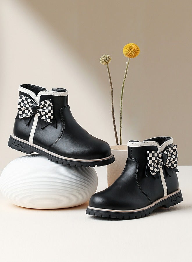 Taranis Taranis Children's Shoes Black & White Check Bow Boots  - Image 1