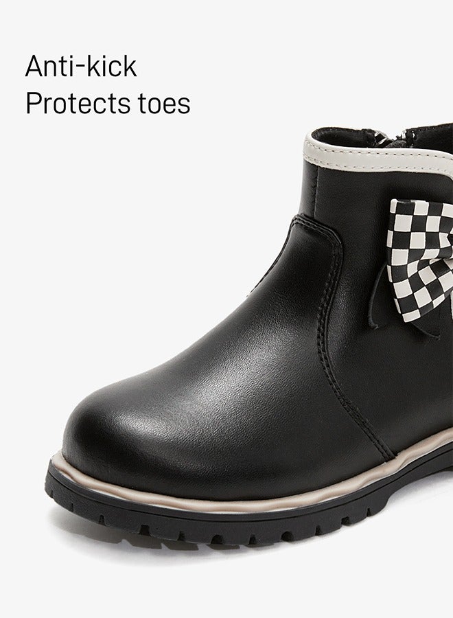 Taranis Taranis Children's Shoes Black & White Check Bow Boots  - Image 2