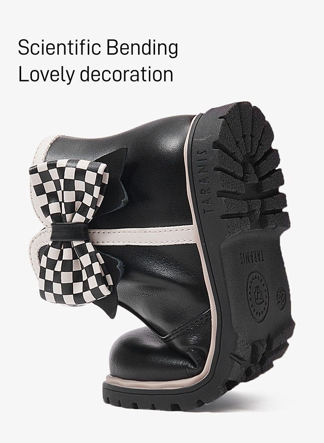 Taranis Taranis Children's Shoes Black & White Check Bow Boots  - Image 3