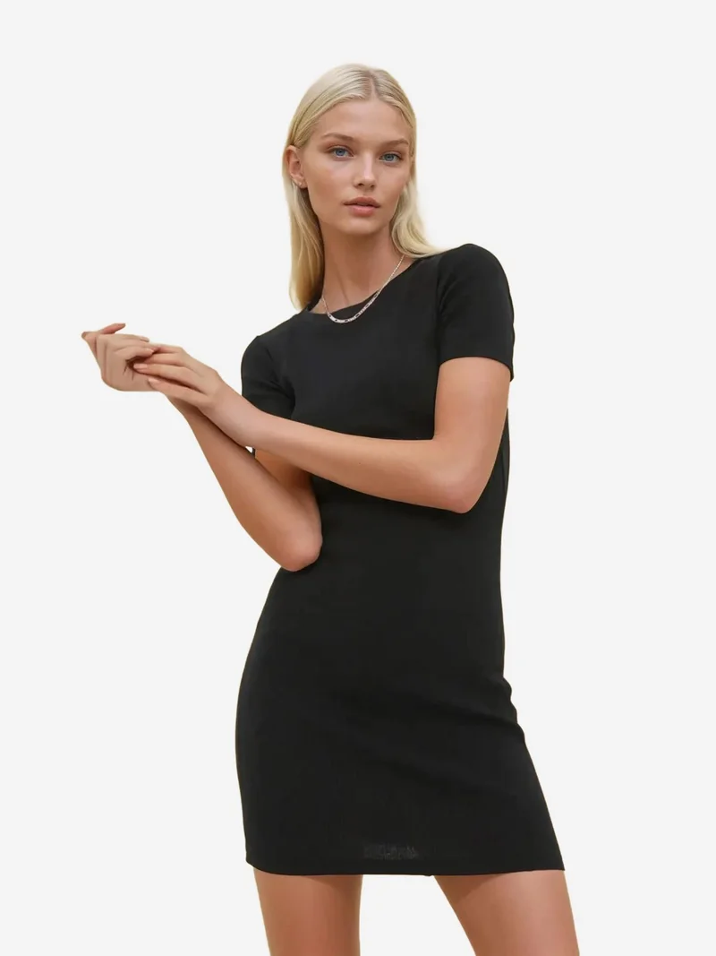 Hiccup Basic Short Sleeve Bodycon Mini Dress