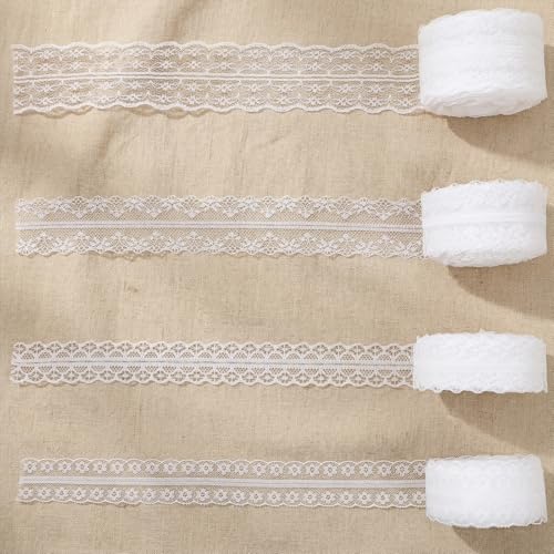 Yolev 60 Yards Lace Ribbon4 Roll White Lace Ribbon for Gift Wrapping04 to 177 Inch Vintage Floral Laces Trim for SewingWedding DecorationDIY Crafts - Image 1