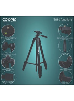 Coopic COOPIC Create cool pictures T580 172cm / 6'' rofessional Tripod with 360° Panoramic Head - Enhance Your Photography and Videography with Superior Stability and Versatility  - Image 3