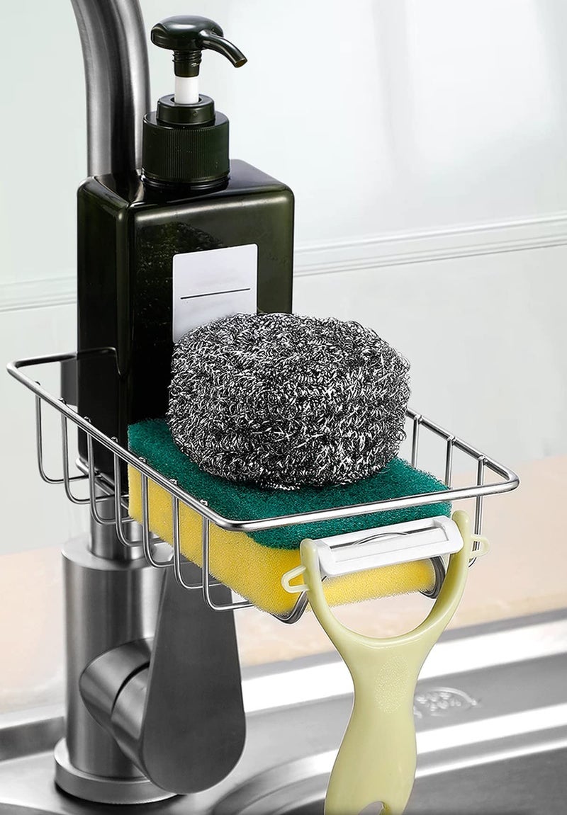 wolpin Kitchen Sink Organizer Wash Basin Storage Shelf Stainless Steel Rack For Dishwasher Liquid Brush, Soap, Sponge Storage Basket (Silver), 4 x 11 x 17.5 Centimeters - Image 2