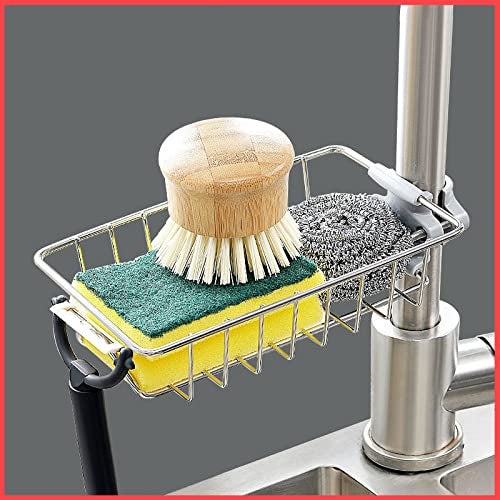 wolpin Kitchen Sink Organizer Wash Basin Storage Shelf Stainless Steel Rack For Dishwasher Liquid Brush, Soap, Sponge Storage Basket (Silver), 4 x 11 x 17.5 Centimeters - Image 1