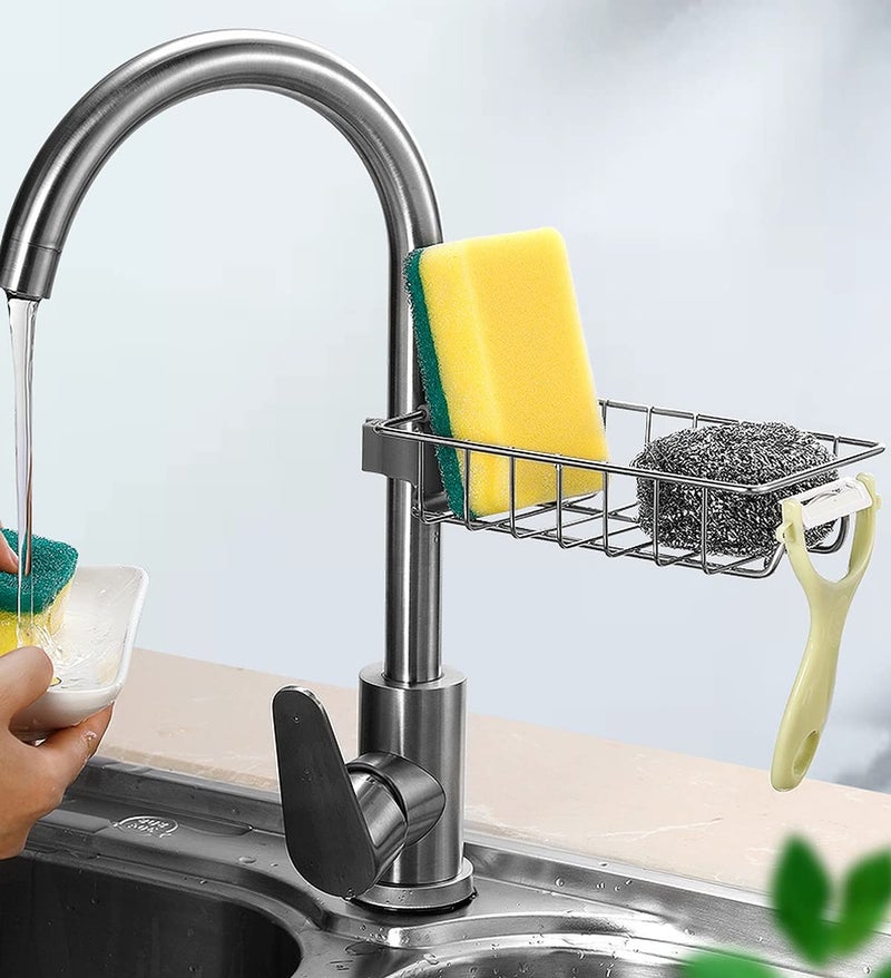 wolpin Kitchen Sink Organizer Wash Basin Storage Shelf Stainless Steel Rack For Dishwasher Liquid Brush, Soap, Sponge Storage Basket (Silver), 4 x 11 x 17.5 Centimeters - Image 4