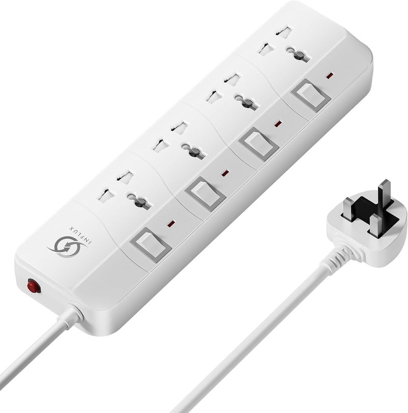 INFLUX Extension Cord with 4-Outlet - 5 Meter Multi Plug Extension Cable for Maximum Reach and Versatility - Power Strip with Universal Plug adapter and Heavy duty power Cord with 13A Fused plug. - Image 1