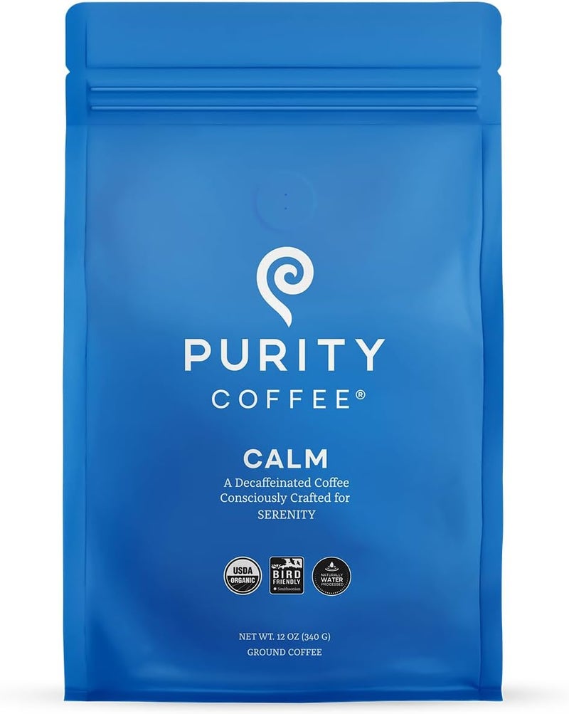 Purity Coffee CALM Decaf Ground Coffee - USDA Organic, Natural Water Decaffeinated, 12oz - Image 1