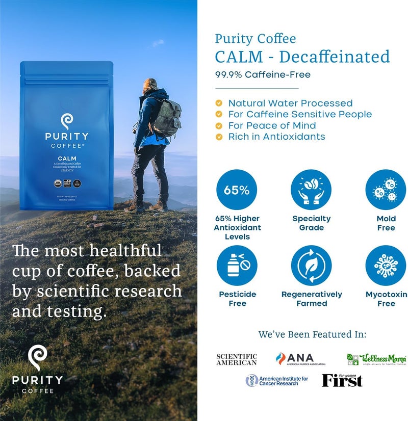 Purity Coffee CALM Decaf Ground Coffee - USDA Organic, Natural Water Decaffeinated, 12oz - Image 3