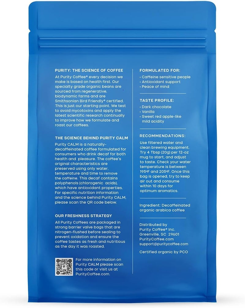Purity Coffee CALM Decaf Ground Coffee - USDA Organic, Natural Water Decaffeinated, 12oz - Image 2