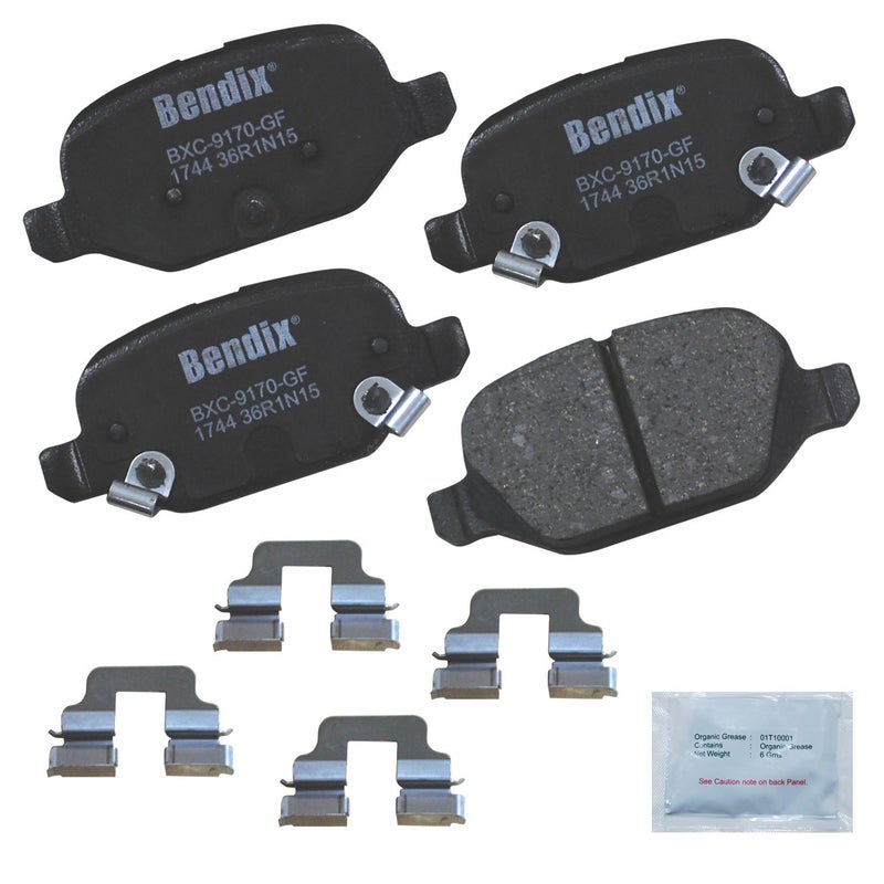 Bendix Premium Copper Free CFC1744 Ceramic Brake Pad with Installation Hardware Rear - Image 2