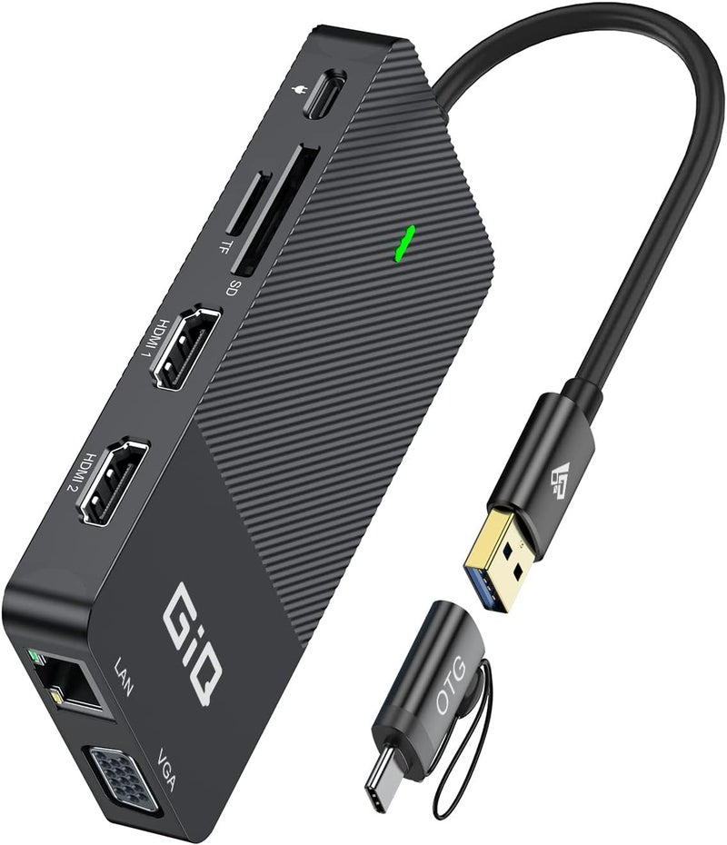 USB Docking Station USB C HUB USB 3.0 to Dual HDMI VGA Adapter Triple Display USB C Laptop Docking Station Dual Monitor HDMI Splitter Extender Compatible with MacBook M1 M2 USB Dock-Black