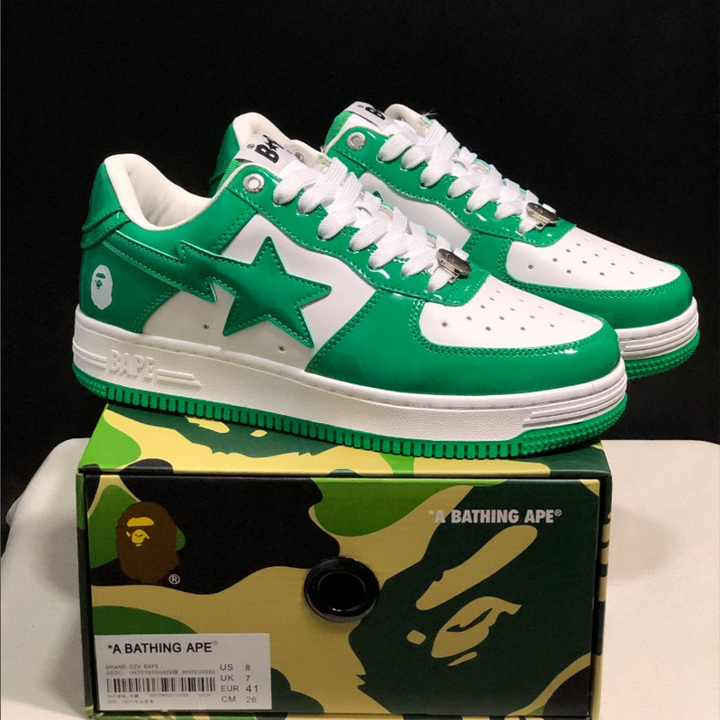 Bape Sta Ape Head Air Force Joint Marvel Black and White Panda Patent Leather Thick Sole Increased Low Top Men''s and Women''s Sneakers - Image 1