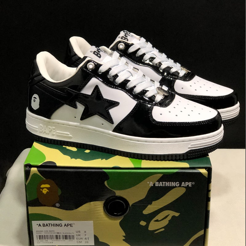 Bape Sta Ape Head Air Force Joint Marvel Black and White Panda Patent Leather Thick Sole Increased Low Top Men''s and Women''s Sneakers - Image 3