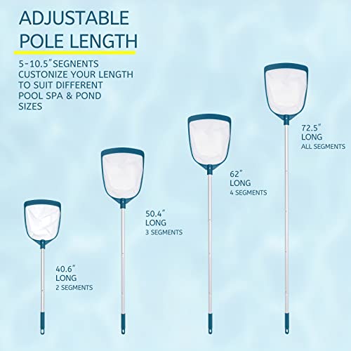 POOLWHALE Upgrades Swimming Pool Leaf Net Skimmer Rake with Adjustable Aluminum Pole and Nylon Medium Fine Mesh for Cleaning Swimming Pools, Hot Tubs, Spas and Fountains - Image 2