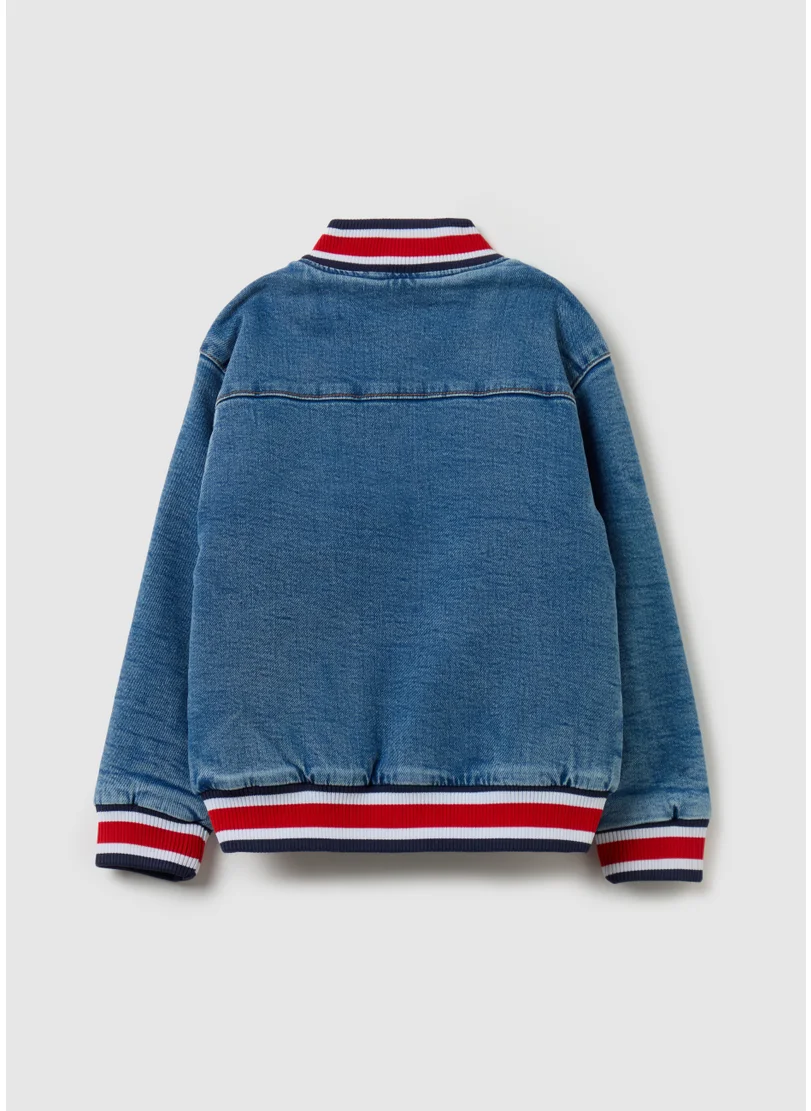 او في اس Denim jacket with striped trims